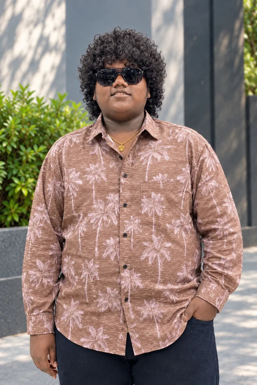 Men's magic printed casual shirt in Palm Beige color variant worn by model by The Brand Spot
