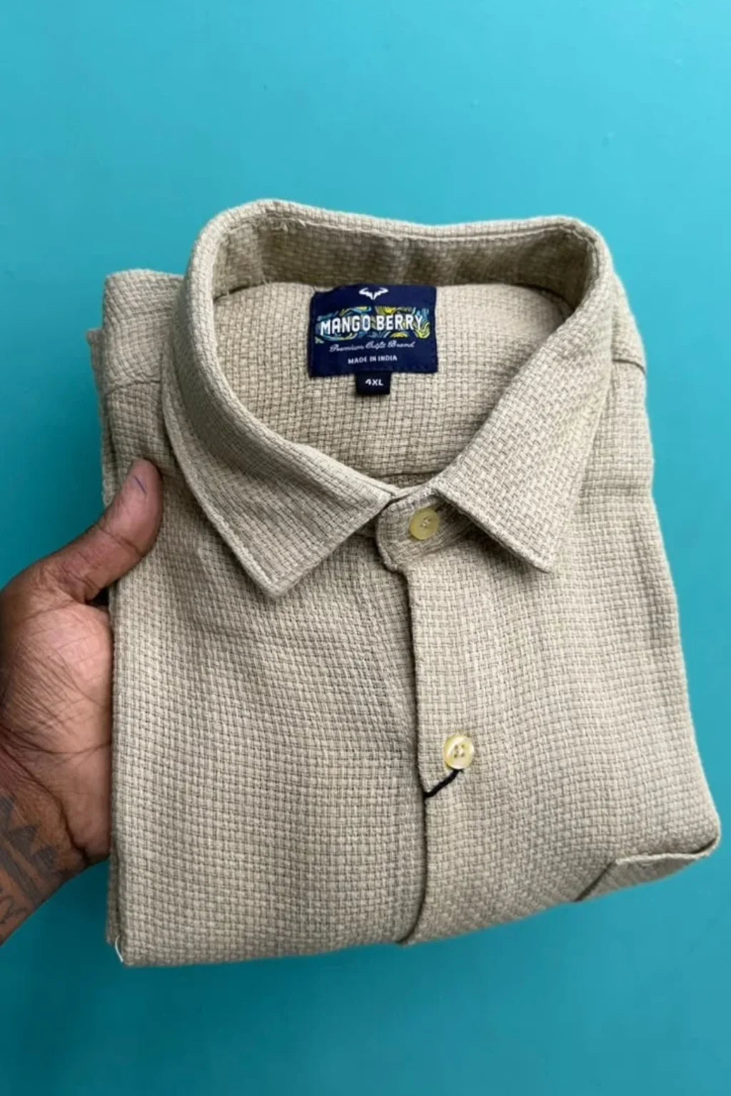 Men's Plus Size Plain Jute Shirt in Stone Beige by The Brand Spot