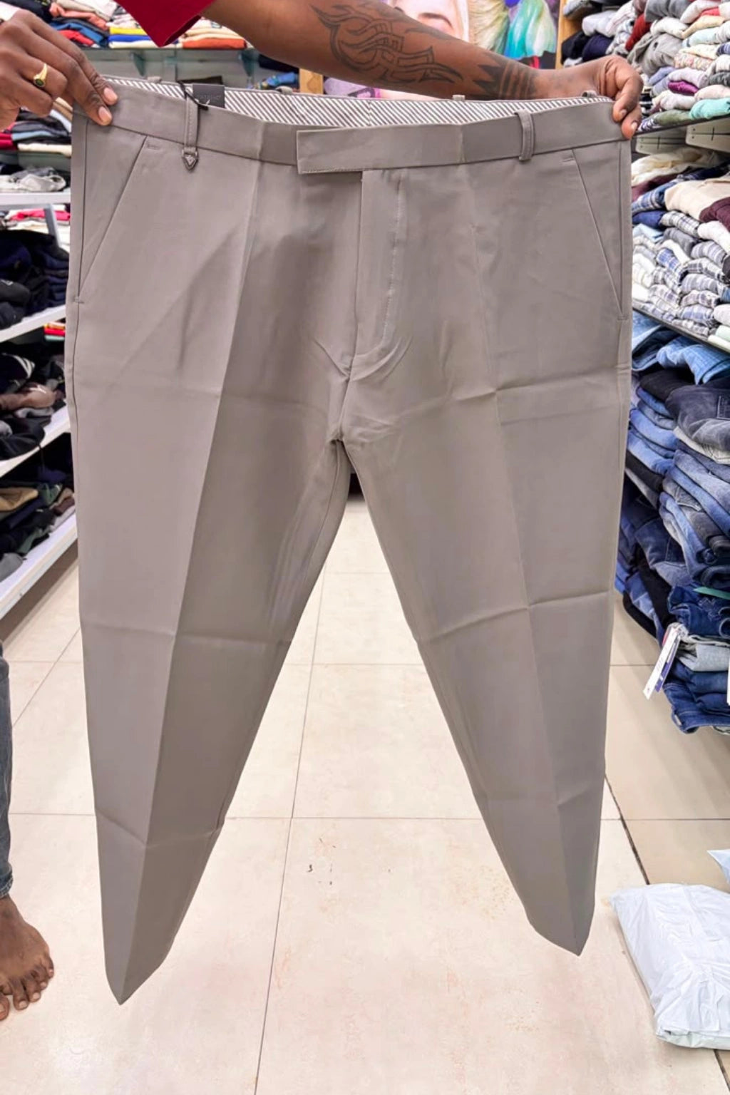 Men's grey violet polo fit casual stretch cotton trousers in sizes 38 to 44 by TheBrandSpot