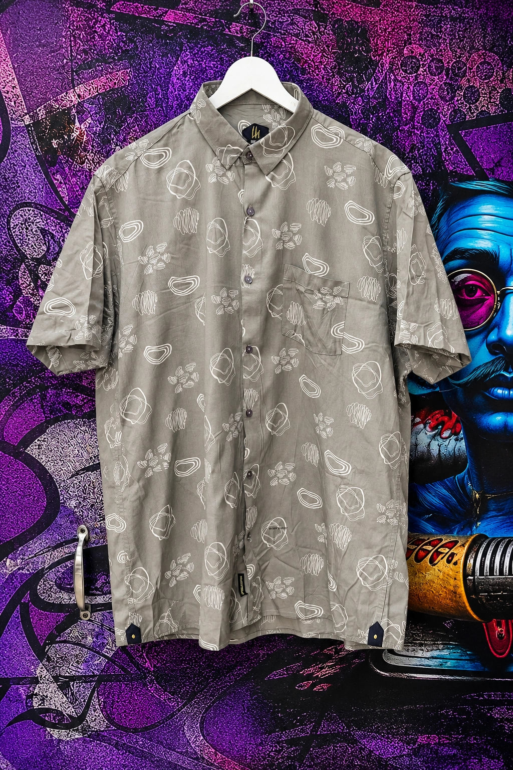 Plus size men's olive beige rayon printed half sleeve shirt in sizes 3XL to 5XL by TheBrandSpot