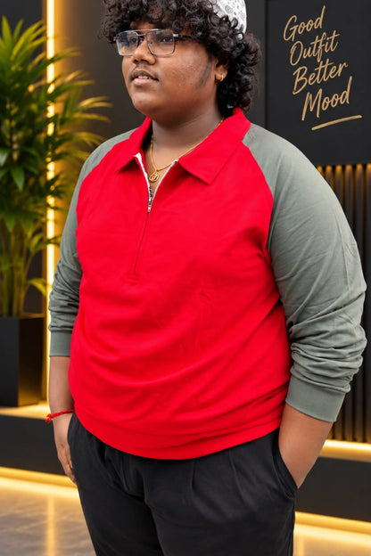 Men's Plus Size Full Sleeve Zipper T-Shirt (3XL - 7XL)