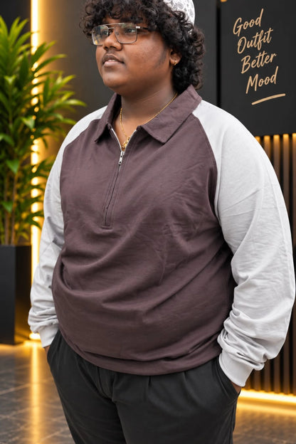 Men's Plus Size Full Sleeve Zipper T-Shirt (3XL - 7XL)