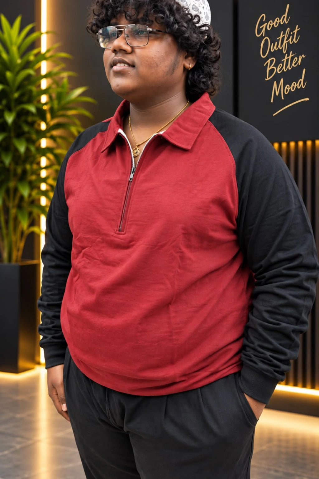 Men's Plus Size Full Sleeve Zipper T-Shirt (3XL - 7XL)