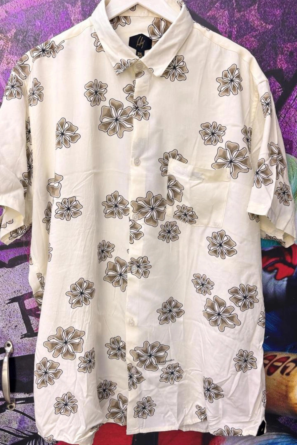 Cream Pink Plus Size Rayon Printed Half Sleeve Shirt for Men from TheBrandspot — premium rayon fabric with black floral print on cream‑pink base, breathable and lightweight design for big and tall men (3XL–5XL); ideal for summer casual, holiday, and everyday wear.