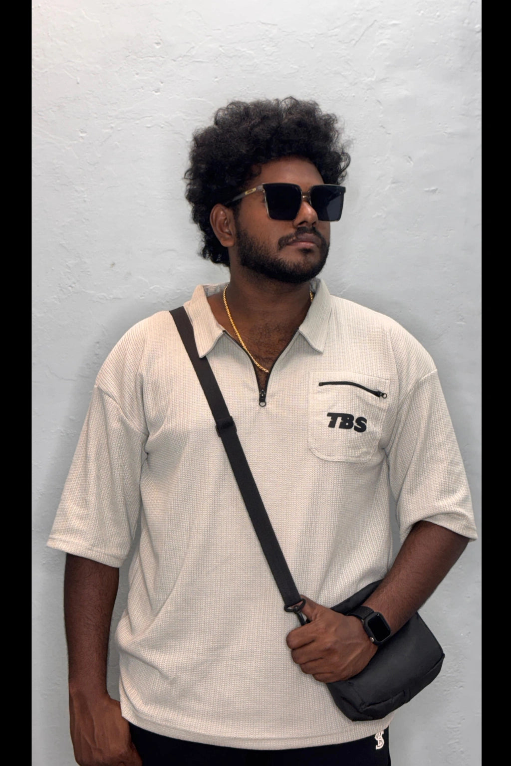 Moon rose Korean down shoulder oversized polo t-shirt for men with quarter zip collar in sizes 3XL to 7XL by TheBrandSpot