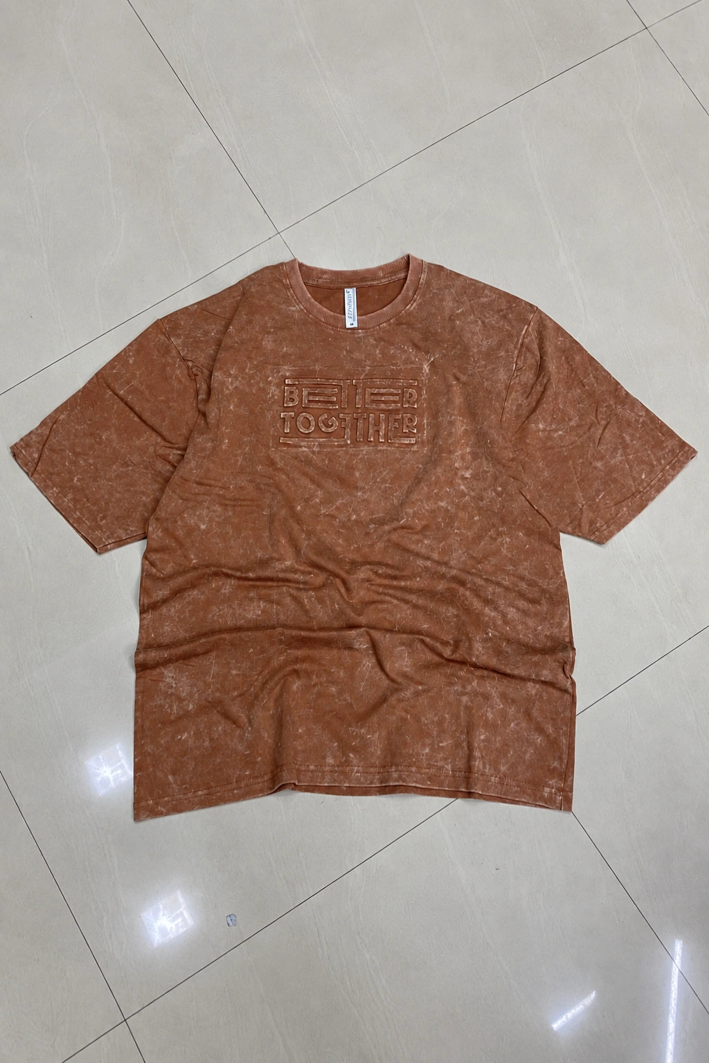 Men's acid wash printed ello t-shirt in argan brown vintage crew neck graphic tee by The Brand Spot
