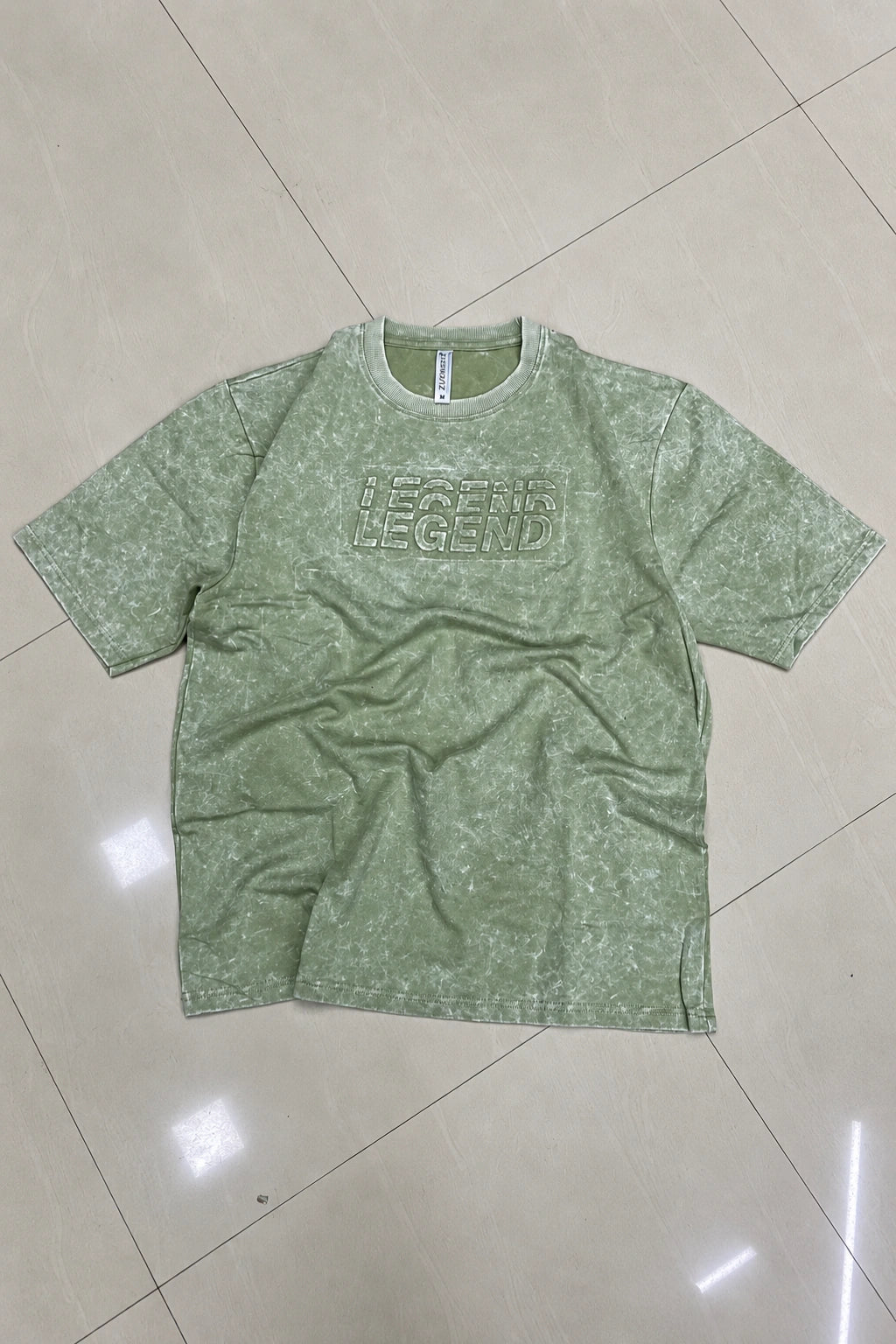 Men's acid wash printed ello t-shirt in olive grey muted green graphic tee by The Brand Spot