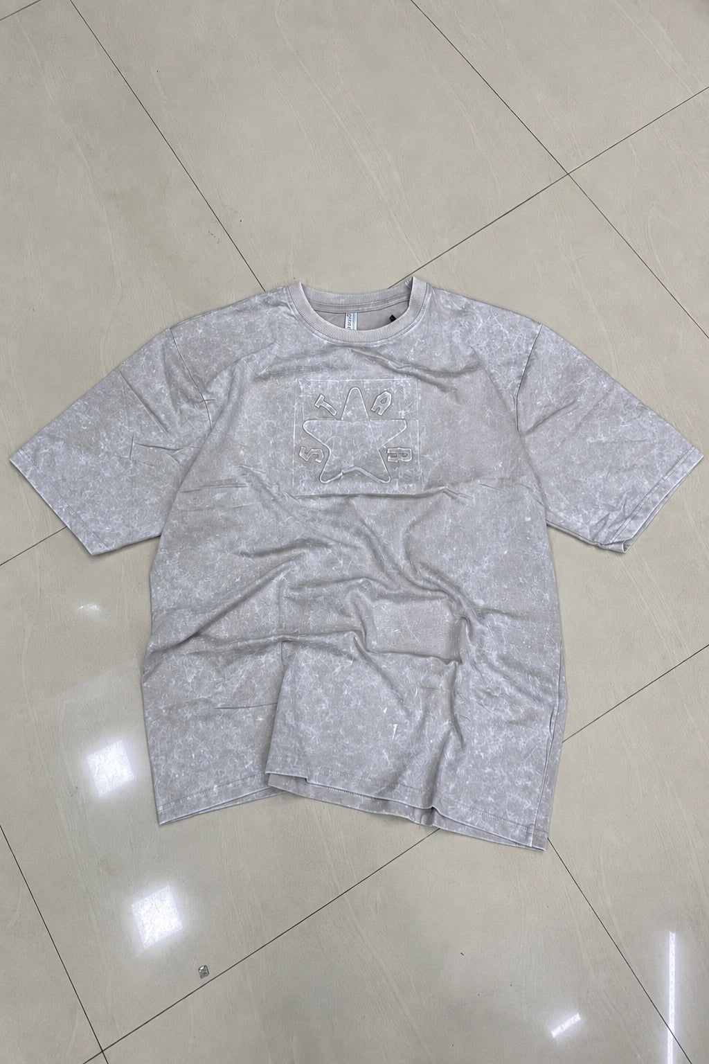 Men's acid wash printed ello t-shirt in white shadow grey graphic tee by The Brand Spot
