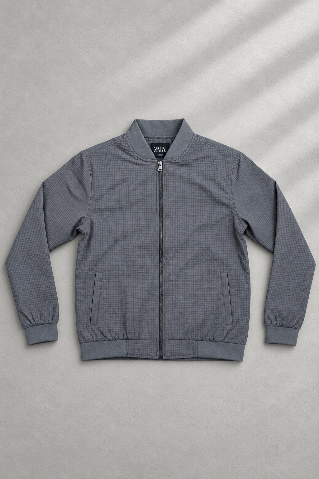 Men's celebrity jacket in canyon grey textured zip up bomber jacket by The Brand Spot