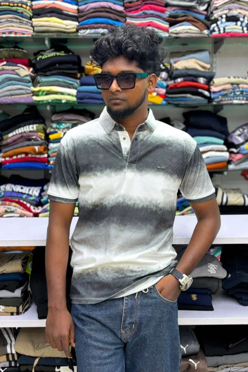 Men's dark limestone fancy polo t-shirt with collar in sizes M to XXL by TheBrandSpot