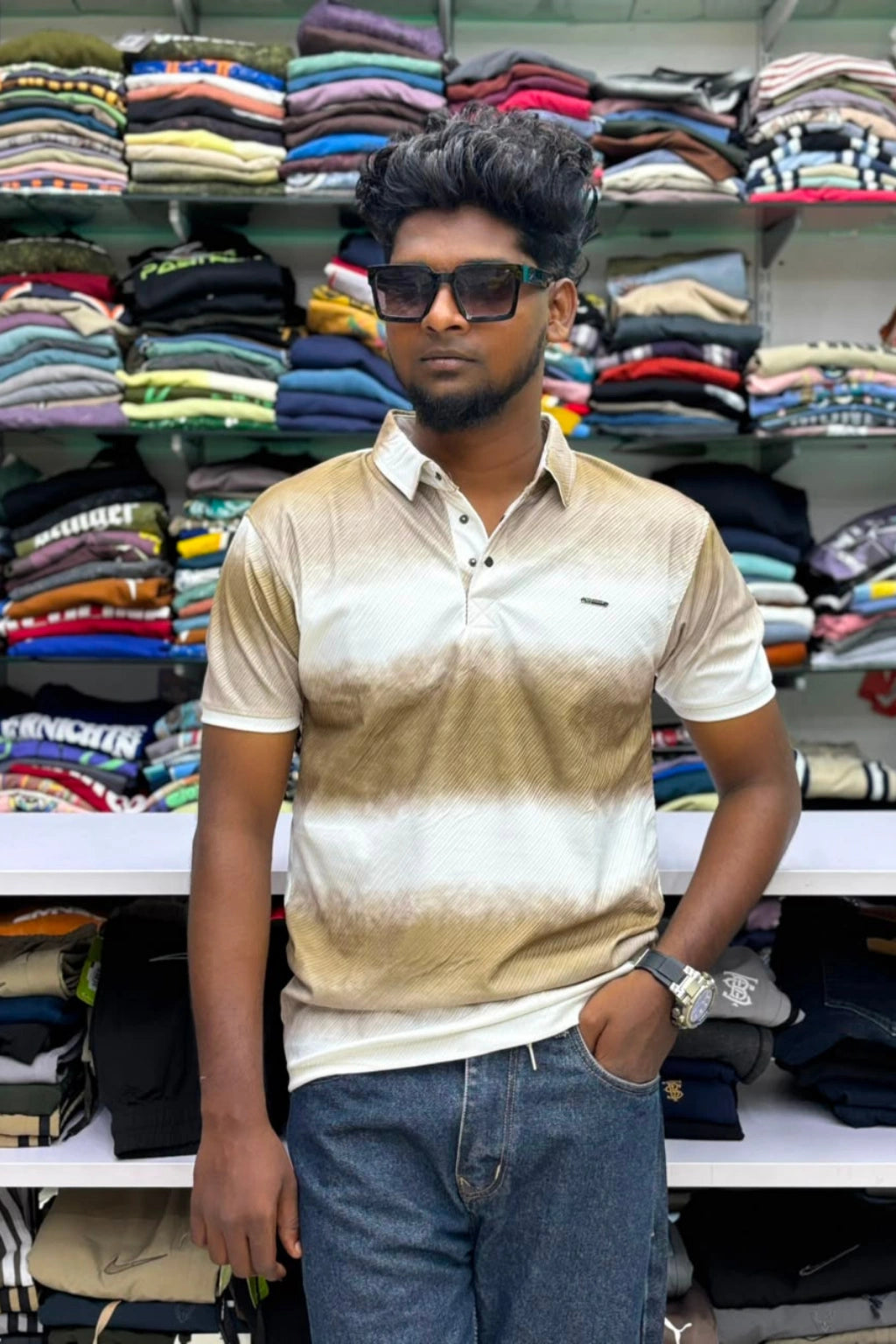 Men's rustic sand fancy polo t-shirt with collar in sizes M to XXL by TheBrandSpot
