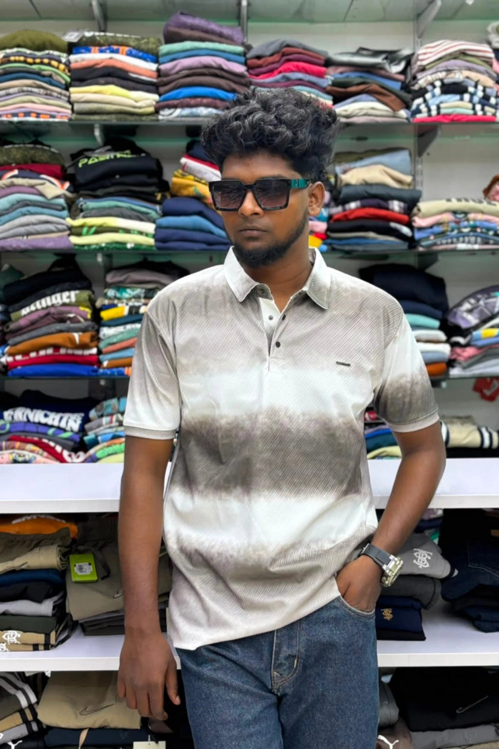 Men's soft silver blue fancy polo t-shirt with collar in sizes M to XXL by TheBrandSpot