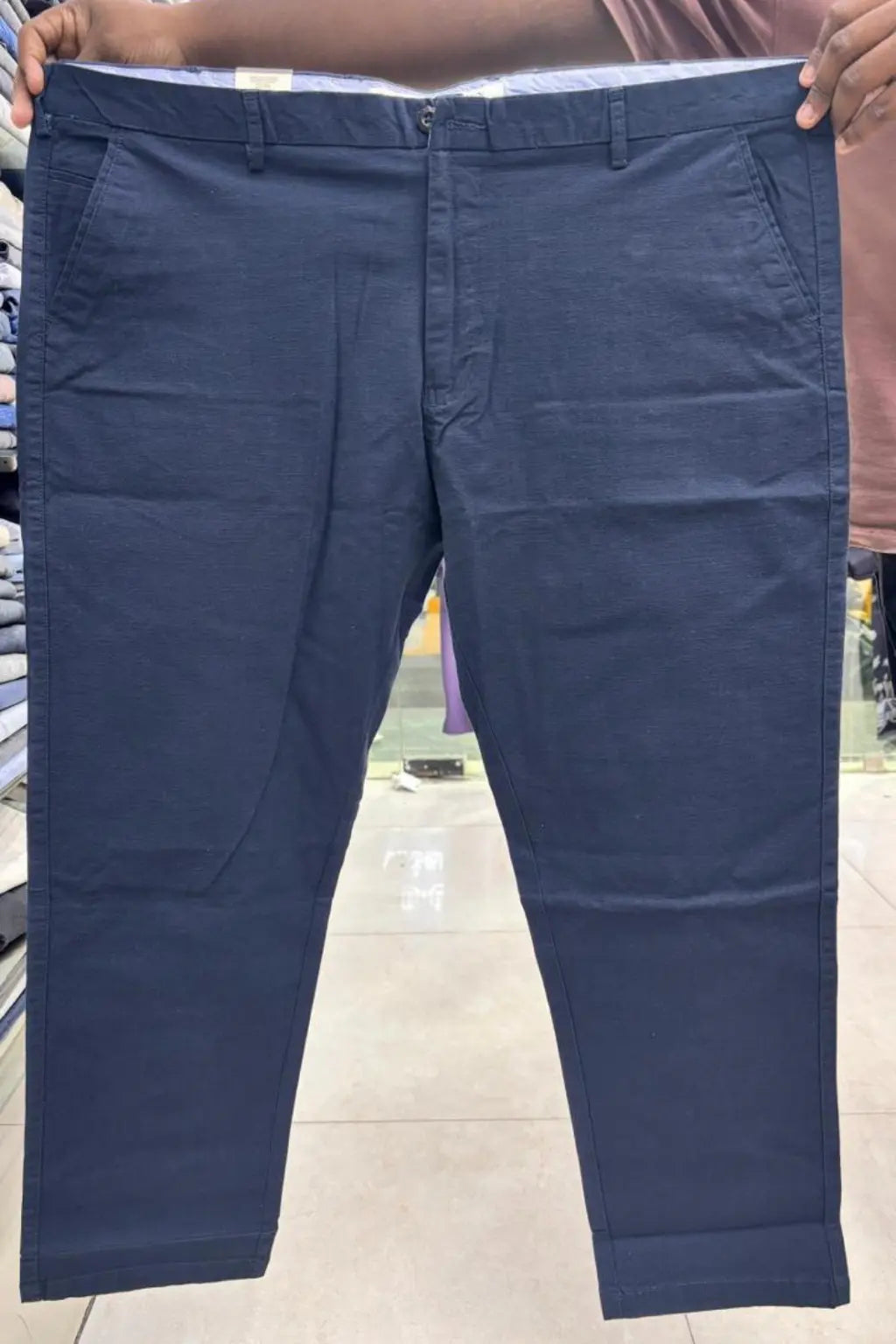 Men's diplomat navy blue formal linen pants in plus sizes 38 to 44 by TheBrandSpot