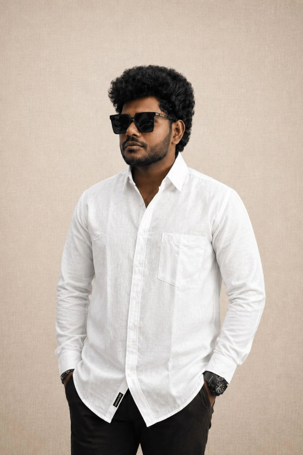 Men's snow white premium full sleeve linen shirt in plus sizes 3XL to 7XL by TheBrandSpot
