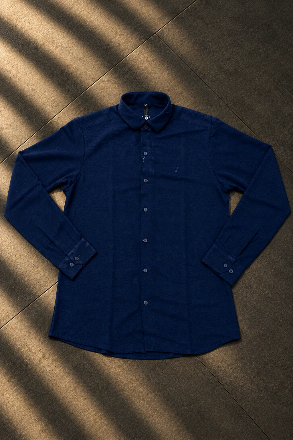 Men's korean style solid color casual shirt in ink navy dark blue long sleeve shirt by The Brand Spot