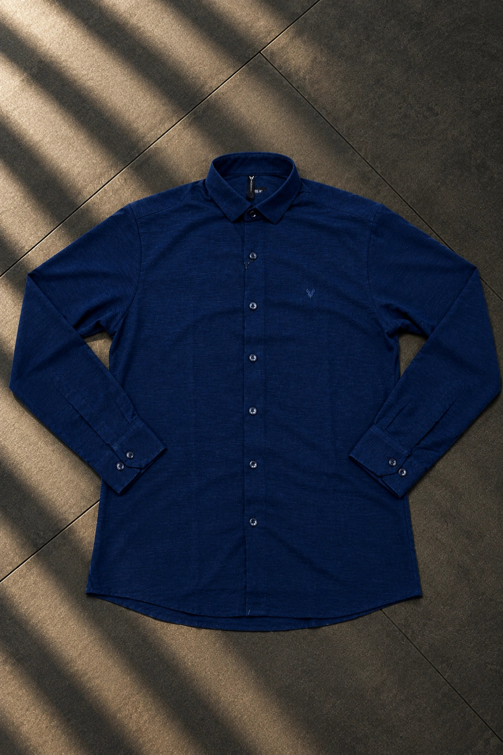 Men's korean style solid color casual shirt in korean navy royal blue long sleeve shirt by The Brand Spot