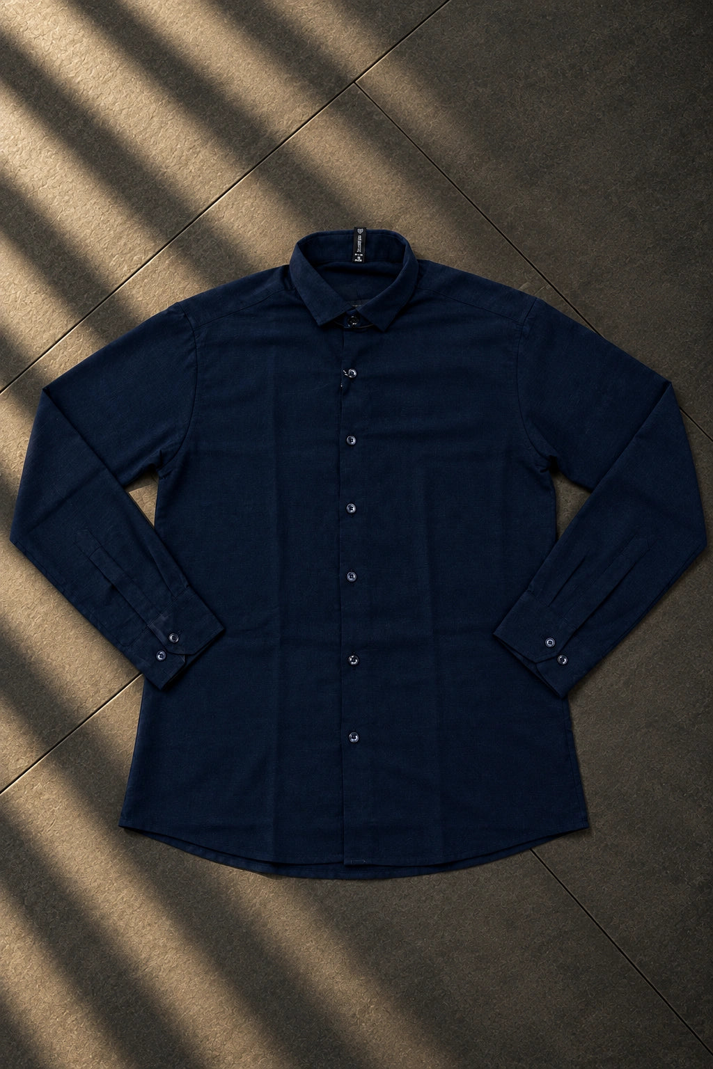 Men's korean style solid color casual shirt in midnight indigo dark blue long sleeve shirt by The Brand Spot