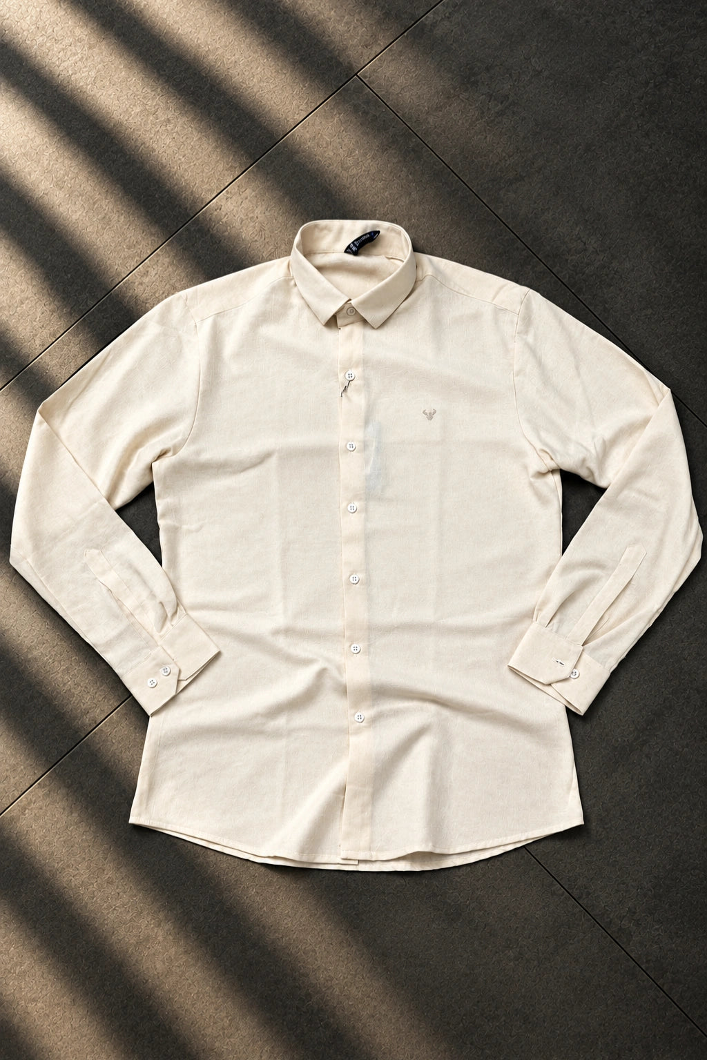 Men's korean style solid color casual shirt in pale almond cream off white long sleeve shirt by The Brand Spot