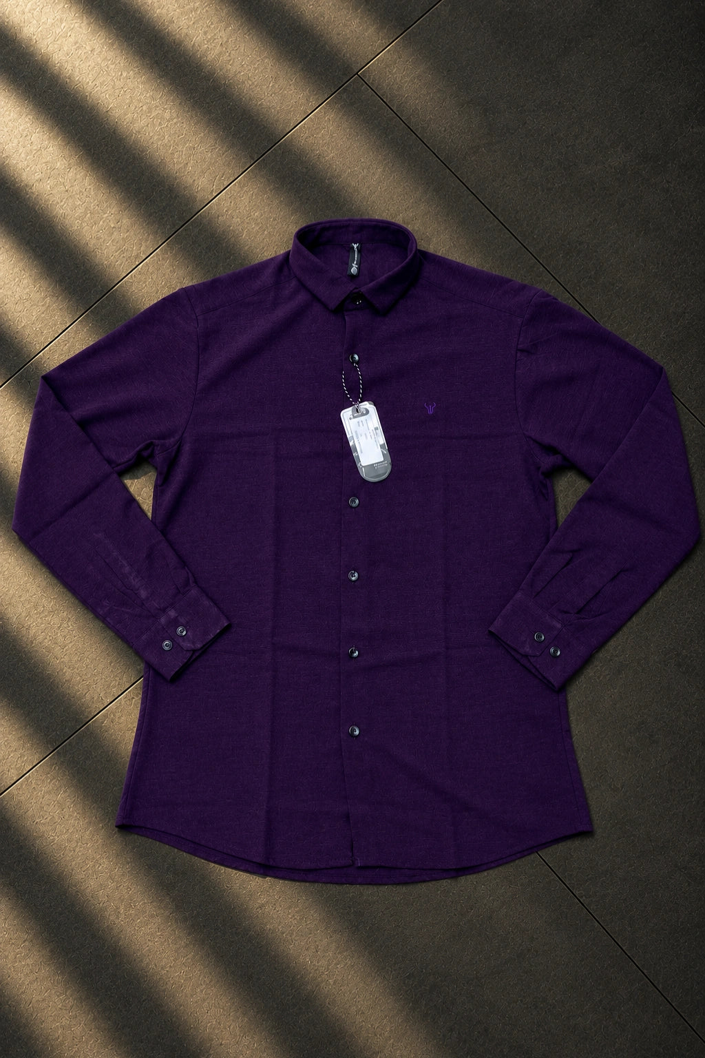 Men's korean style solid color casual shirt in violet black dark purple long sleeve shirt by The Brand Spot