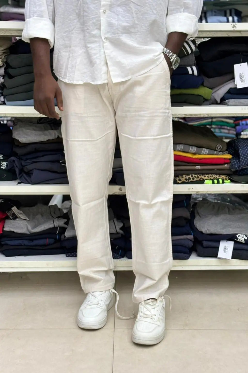 Men's oat meal loose fit casual linen pants in sizes 30 to 38 by TheBrandSpot