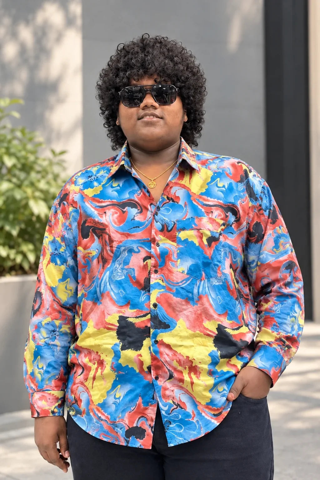 Men's magic printed casual shirt in Blue Multi color variant worn by model by The Brand Spot