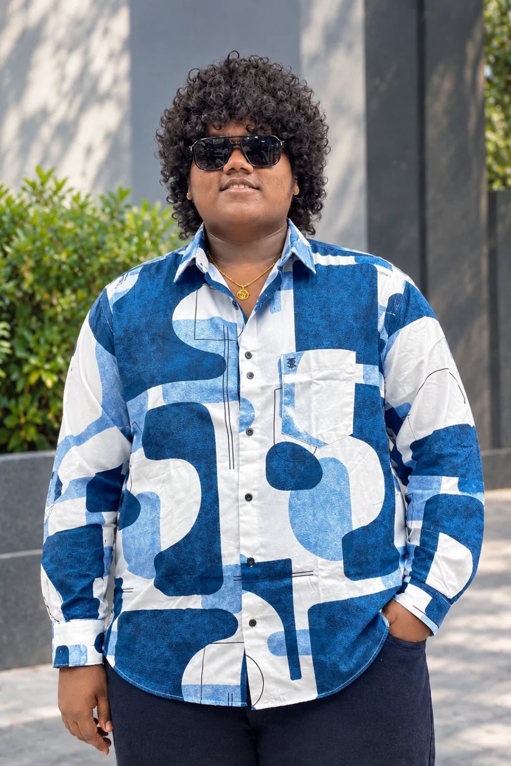 Men's magic printed casual shirt in Cobalt Blue color variant worn by model by The Brand Spot