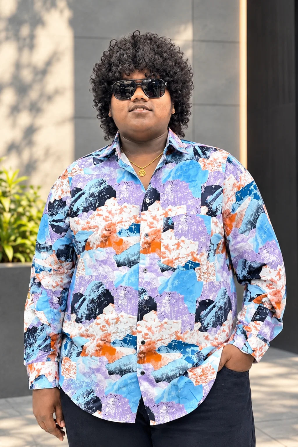 Men's magic printed casual shirt in Lavender Wave color variant worn by model by The Brand Spot