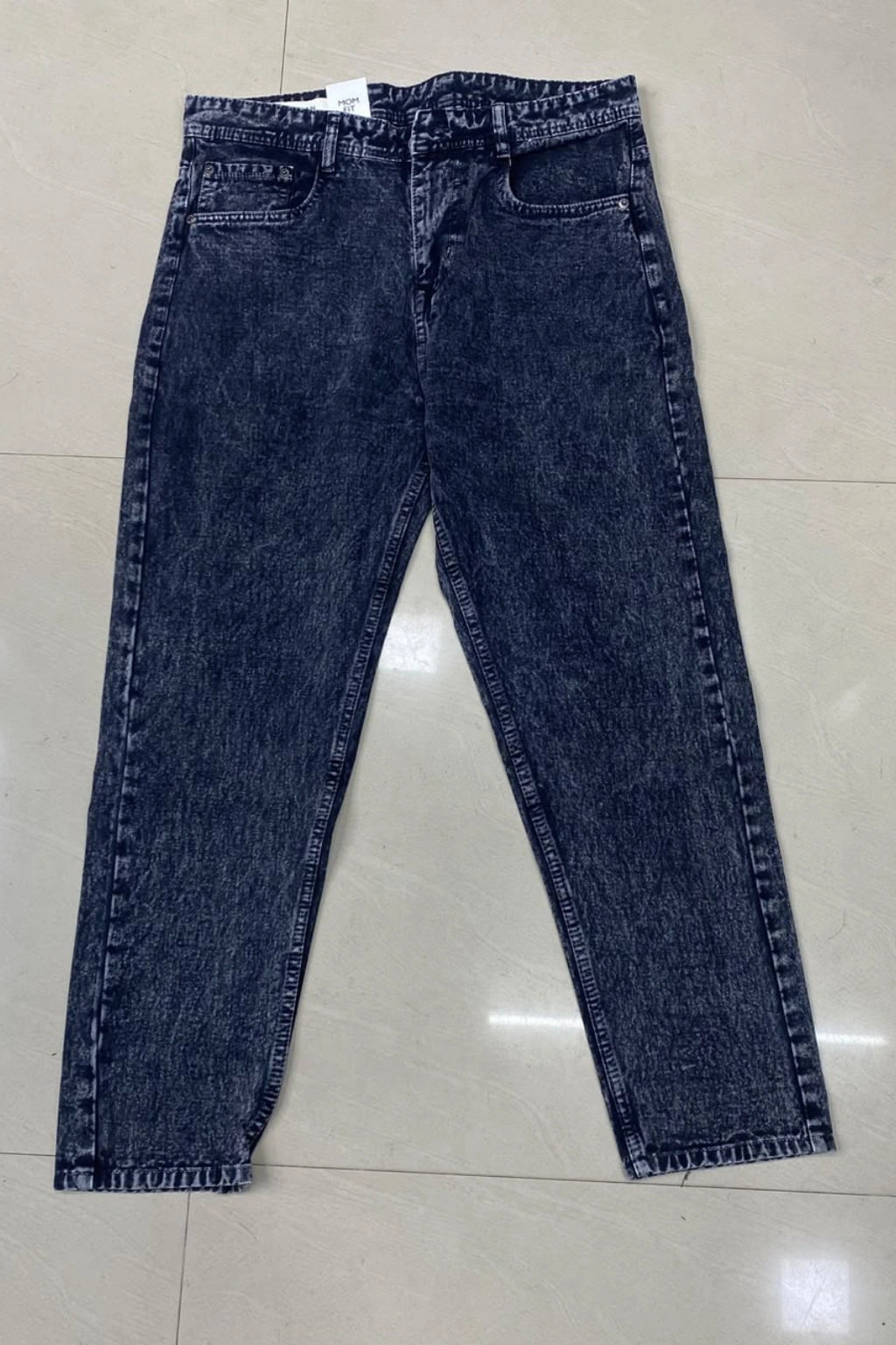 Men's mom fit relaxed denim pants in shadow slate dark blue acid wash casual jeans by The Brand Spot
