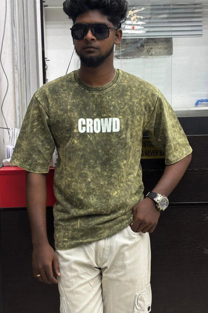 Men's olive beige oversized cotton t-shirt with CROWD chest print in sizes M to XL by TheBrandSpot