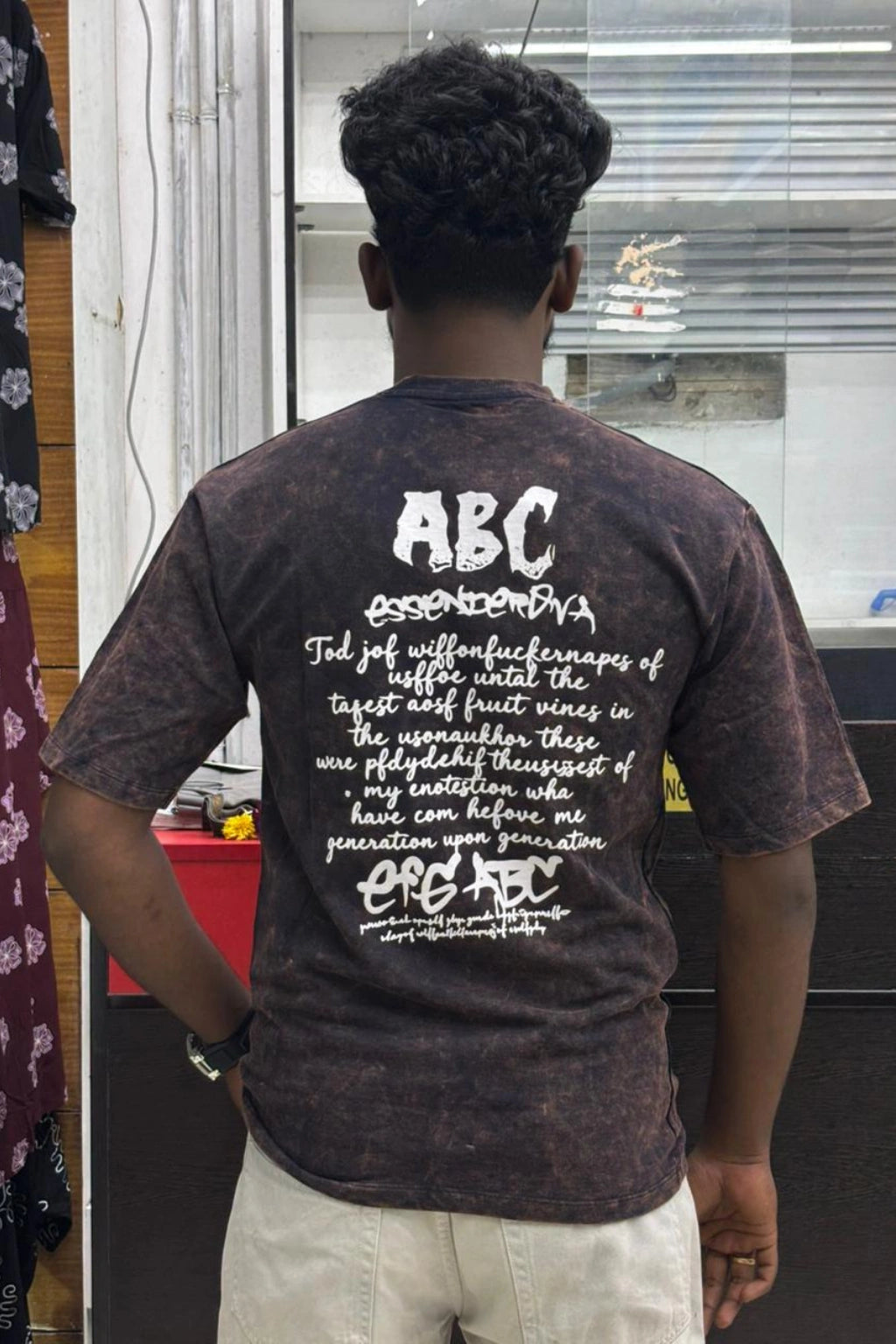 Back view of men's vintage violet oversized cotton t-shirt with typography print in sizes M to XL by TheBrandSpot