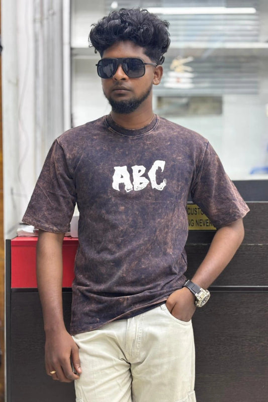 Men's vintage violet oversized cotton t-shirt with ABC chest print in sizes M to XL by TheBrandSpot