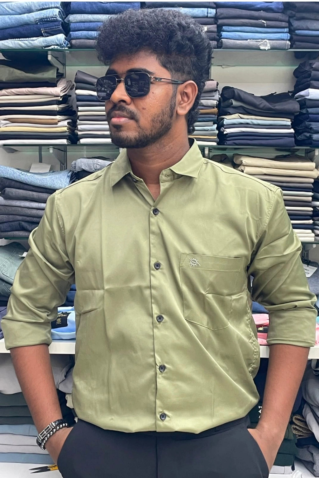 Men's sage green party wear shirt in sizes M to 2XL by TheBrandSpot