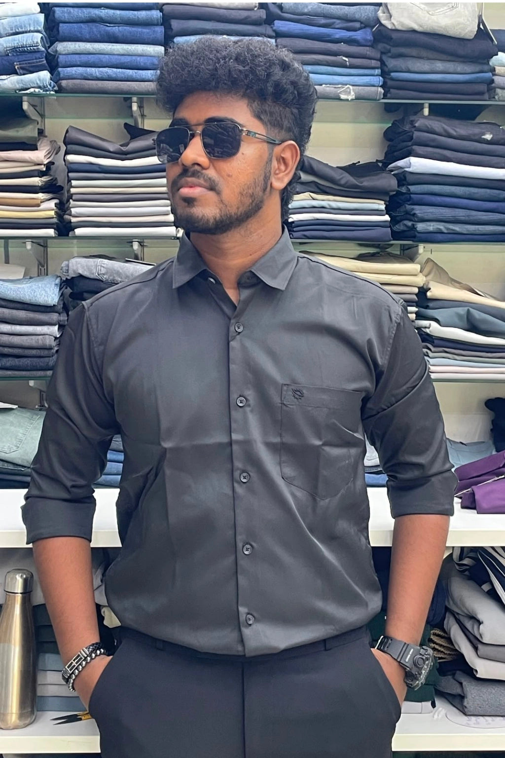 Men's titanium grey party wear shirt in sizes M to 2XL by TheBrandSpot
