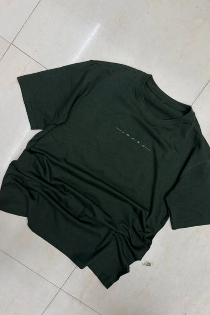 Front view of men's midnight green plus size t-shirt featuring minimalist chest text print in sizes 3XL to 6XL by TheBrandSpot