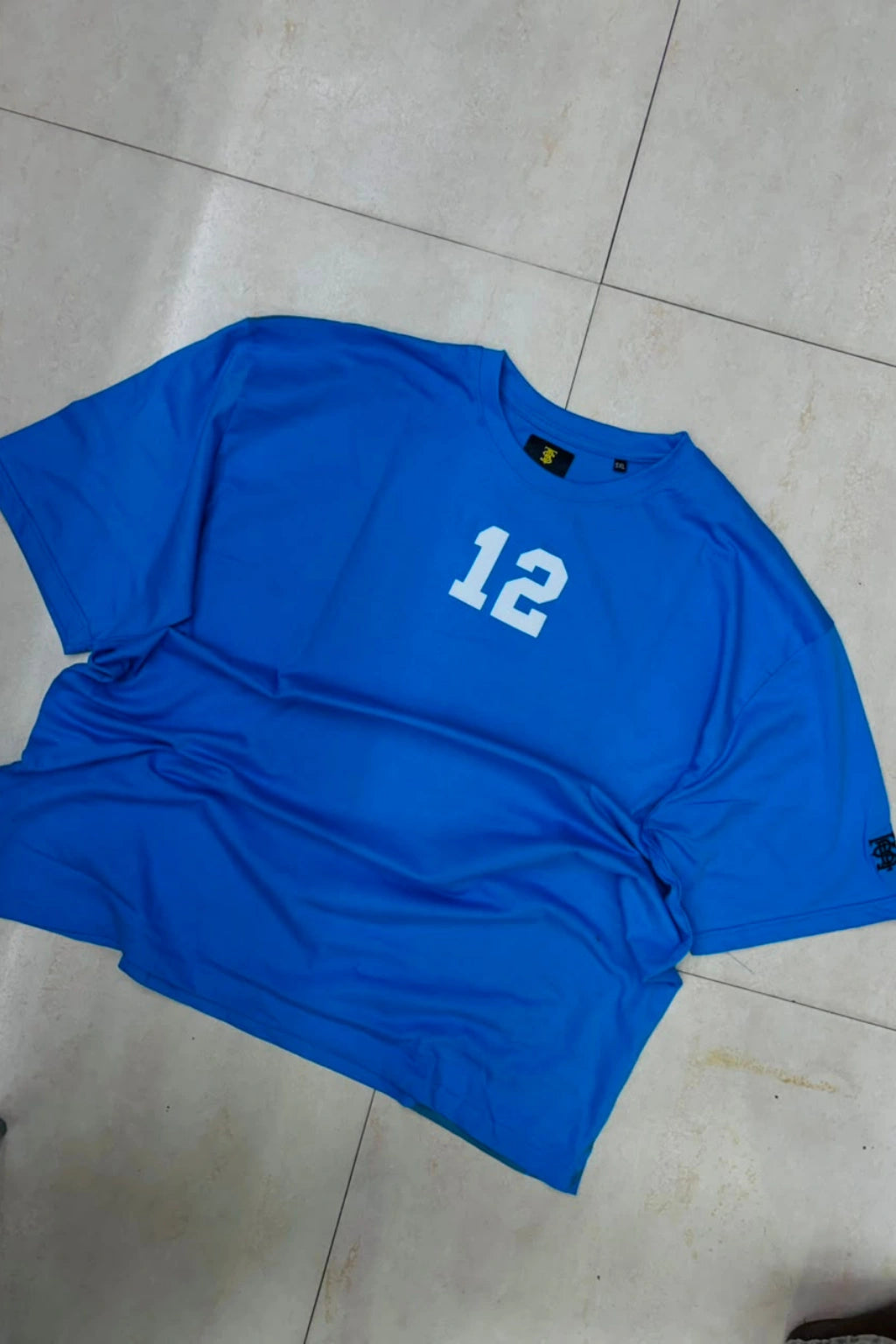 Front view of men's sapphire blue plus size t-shirt with number 12 chest graphic print in sizes 3XL to 8XL by TheBrandSpot