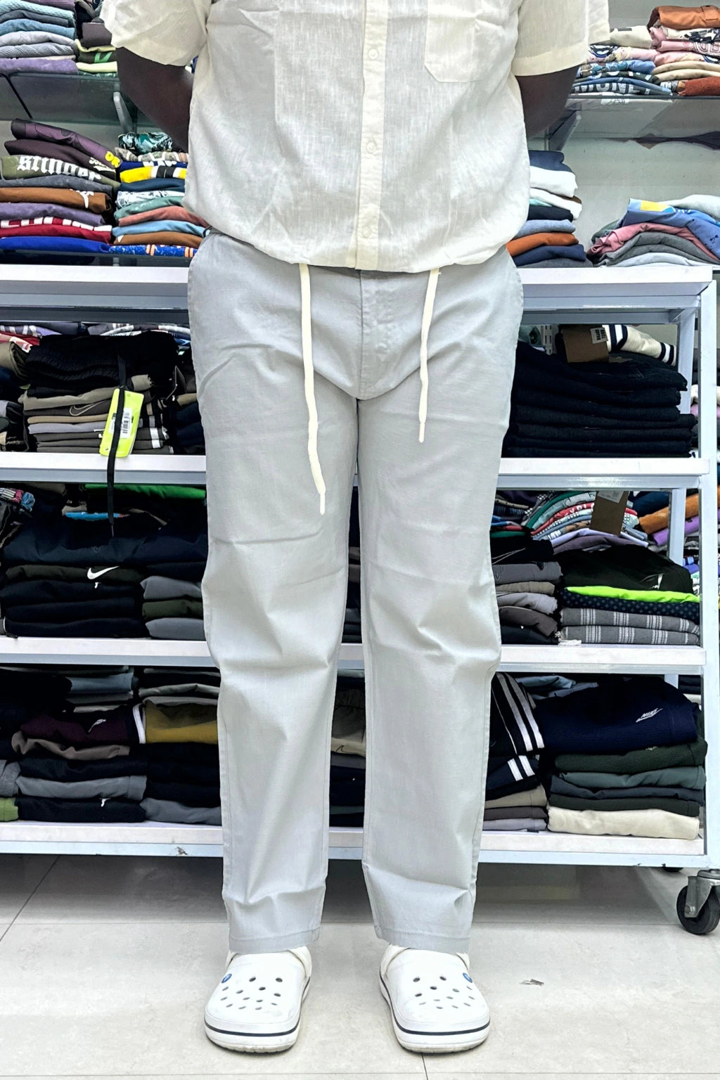Men's silver grey plus size premium linen pants in big sizes 40 to 48 by TheBrandSpot