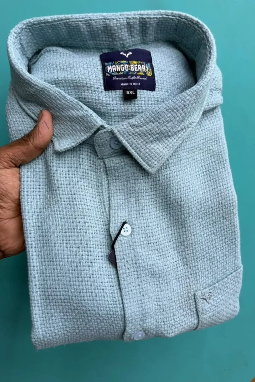 Men's Plus Size Plain Jute Shirt in Pastel Blue by The Brand Spot