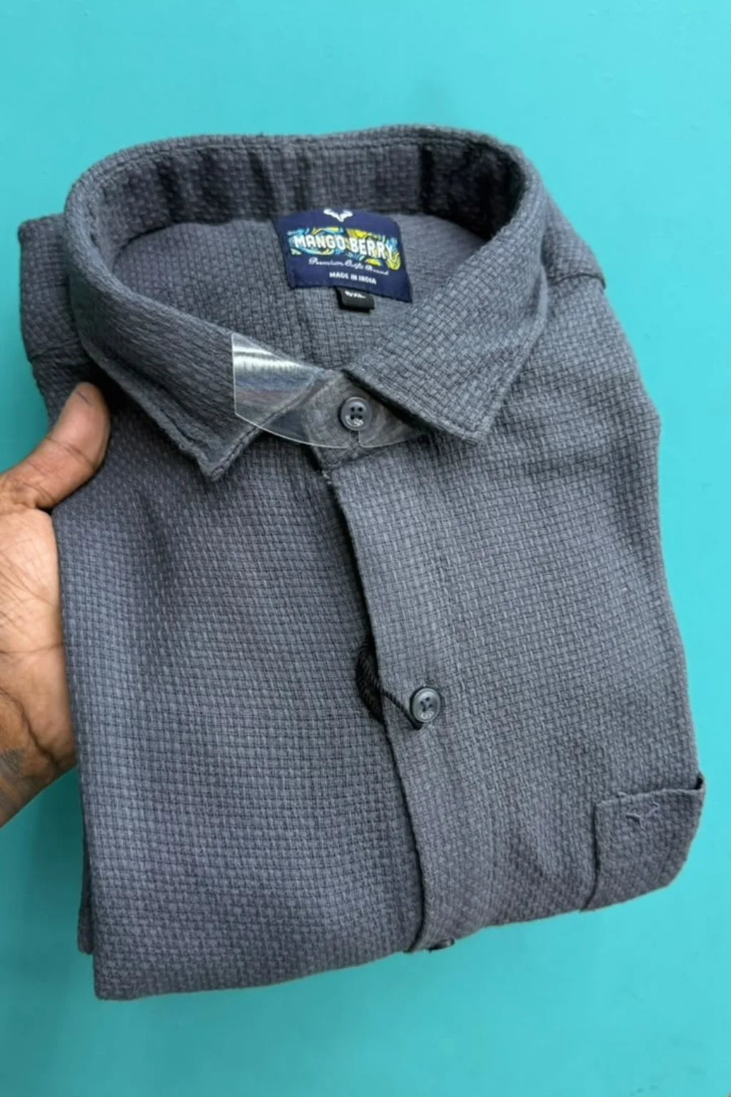 Men's Plus Size Plain Jute Shirt in Smoke Blue by The Brand Spot