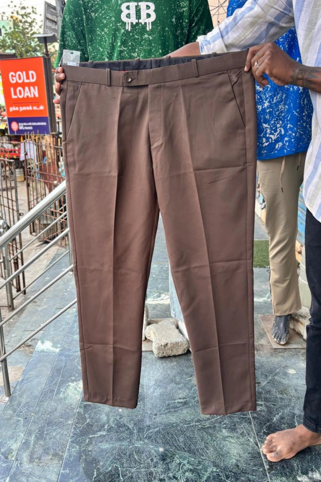 Men's polo brown plus size polo fit stretch casual pants in sizes 40 to 48 by TheBrandSpot