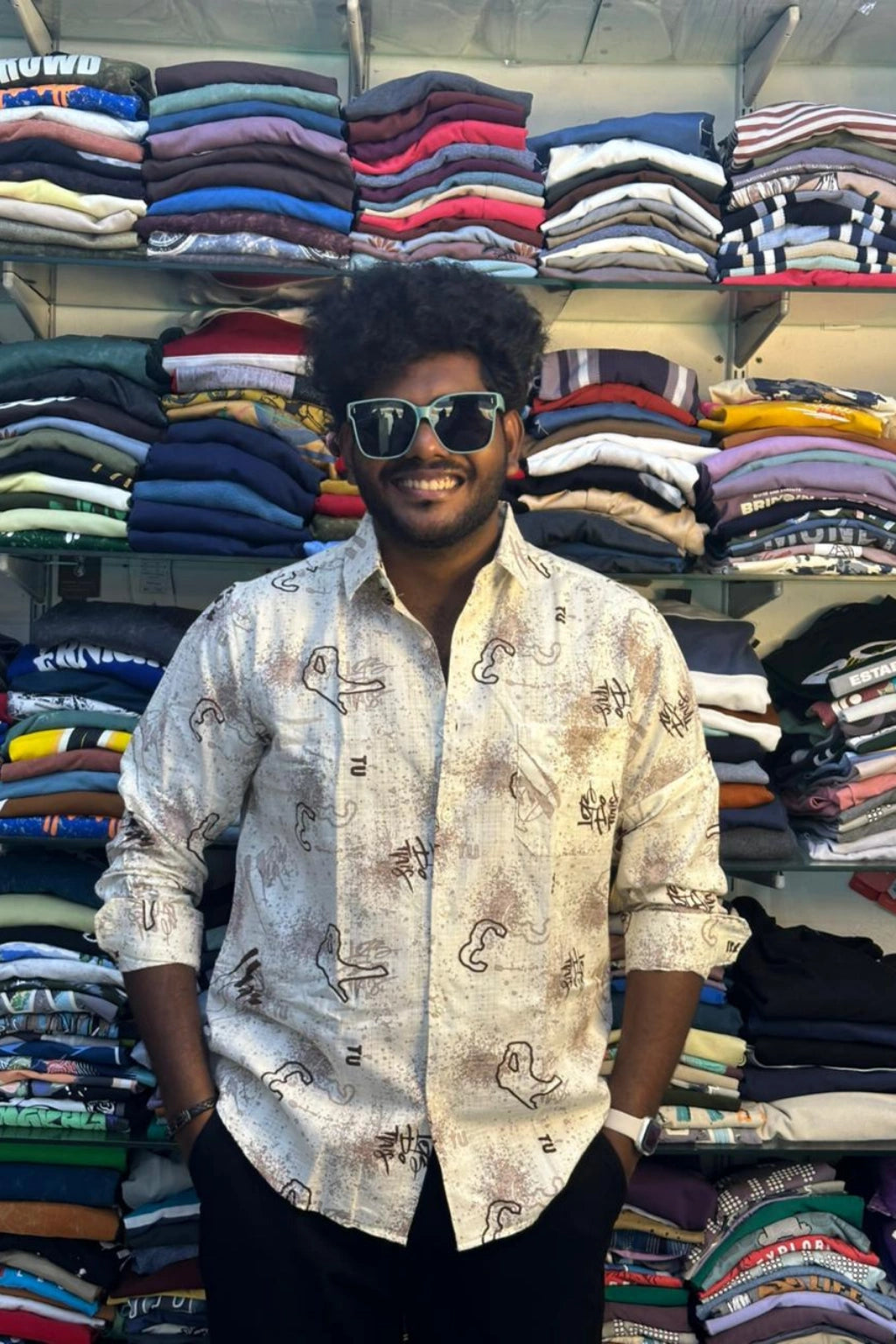 Men's ivory sand printed plus size casual shirt in big sizes 3XL to 5XL by TheBrandSpot
