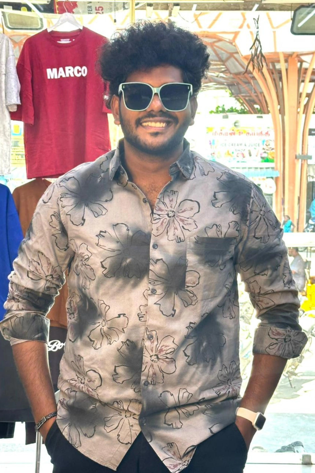 Men's rose cream printed plus size casual shirt in big sizes 3XL to 5XL by TheBrandSpot