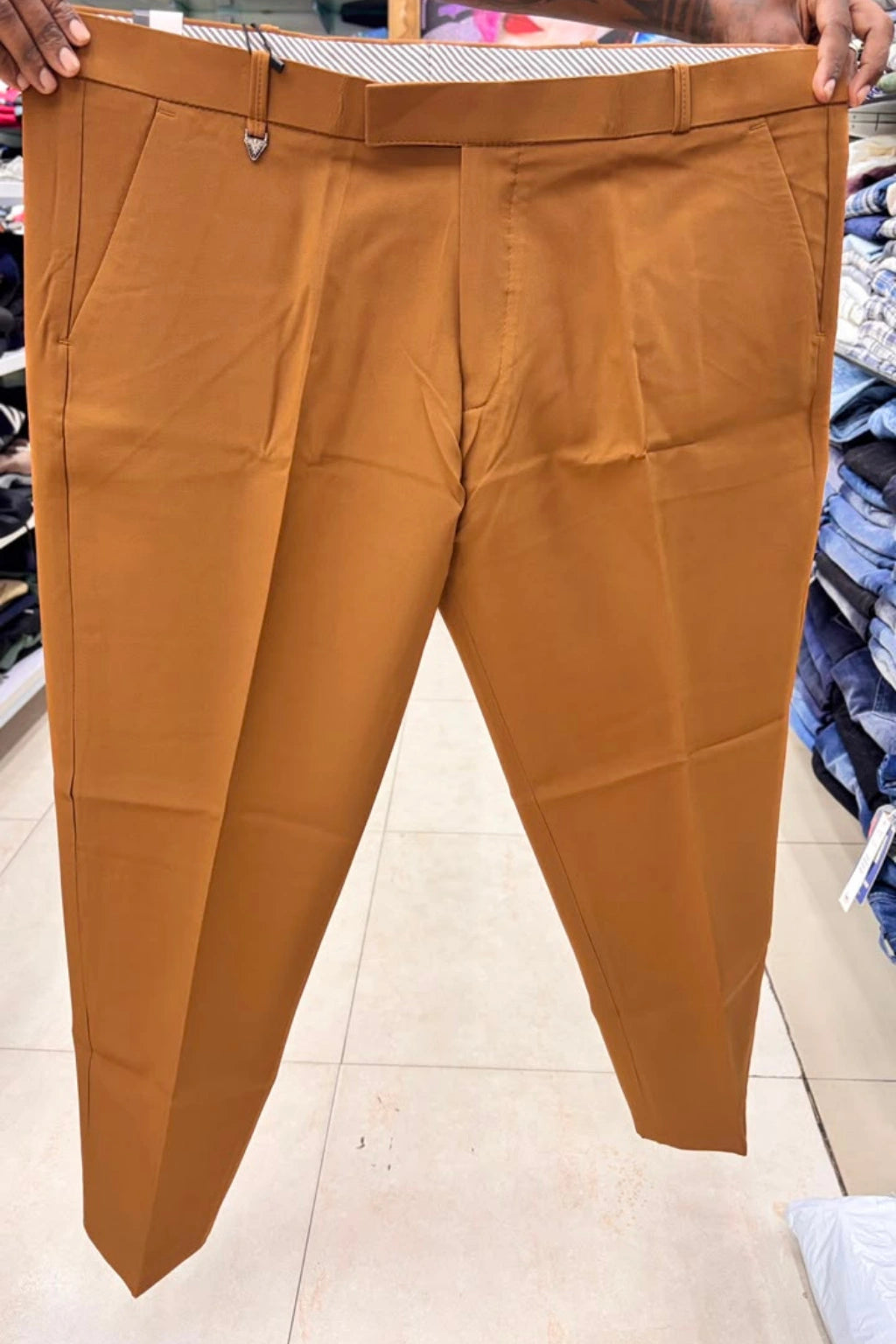 Men's bright bronze polo fit casual stretch cotton trousers in sizes 38 to 44 by TheBrandSpot