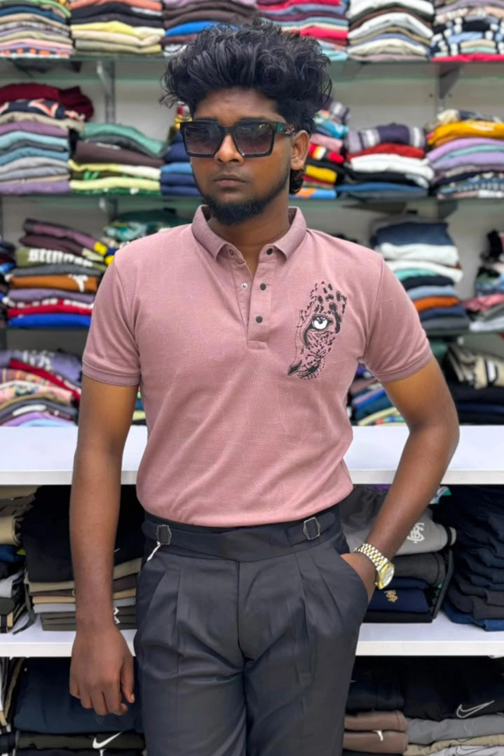 Men's dusty rose premium designer polo t-shirt with tiger embroidery in sizes M to 2XL by TheBrandSpot
