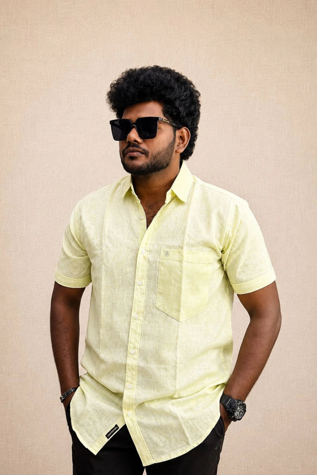 Men's pista green premium half sleeve linen shirt in plus sizes 3XL to 7XL by TheBrandSpot