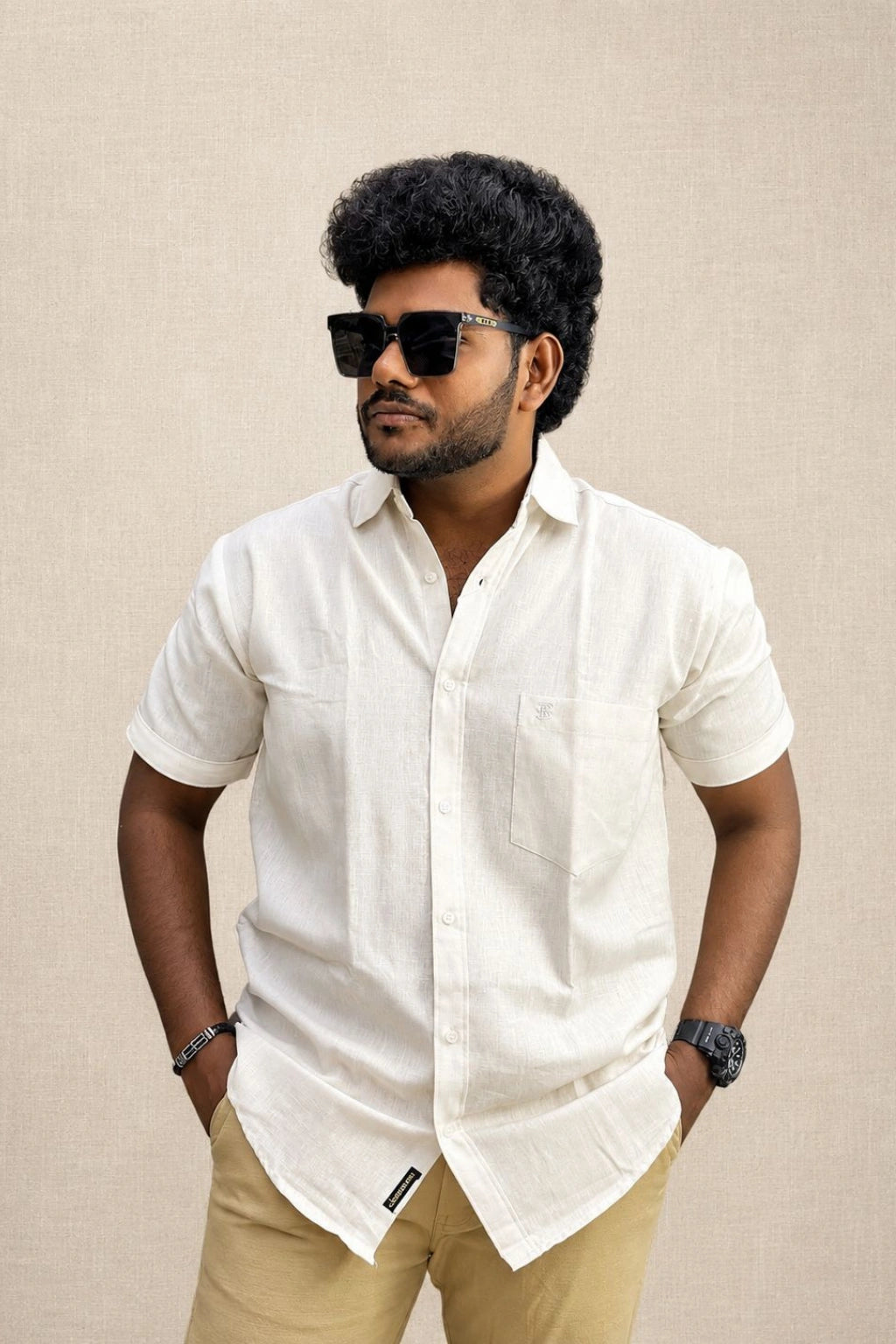 Men's silver premium half sleeve linen shirt in plus sizes 3XL to 7XL by TheBrandSpot