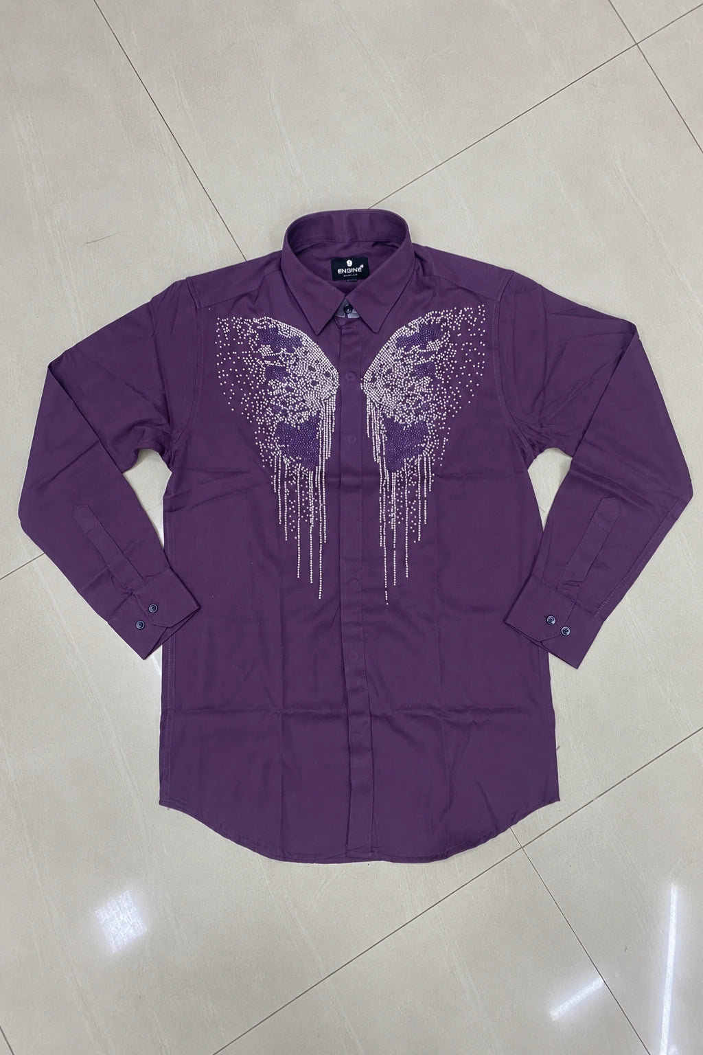 Men's stone butterfly graphic print casual shirt in berry purple streetwear shirt by The Brand Spot