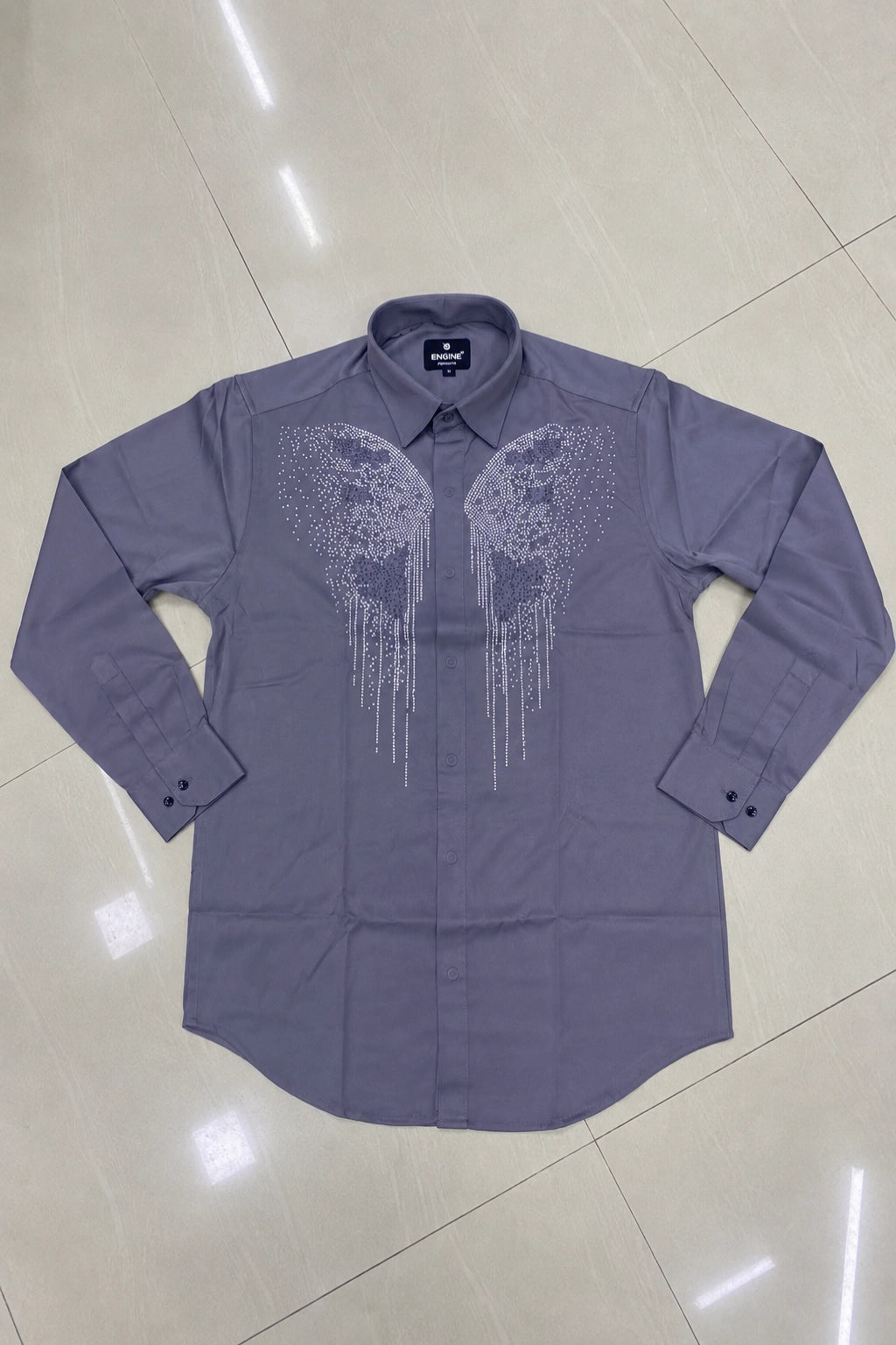 Men's stone butterfly graphic print casual shirt in blue potato muted purple grey shirt by The Brand Spot