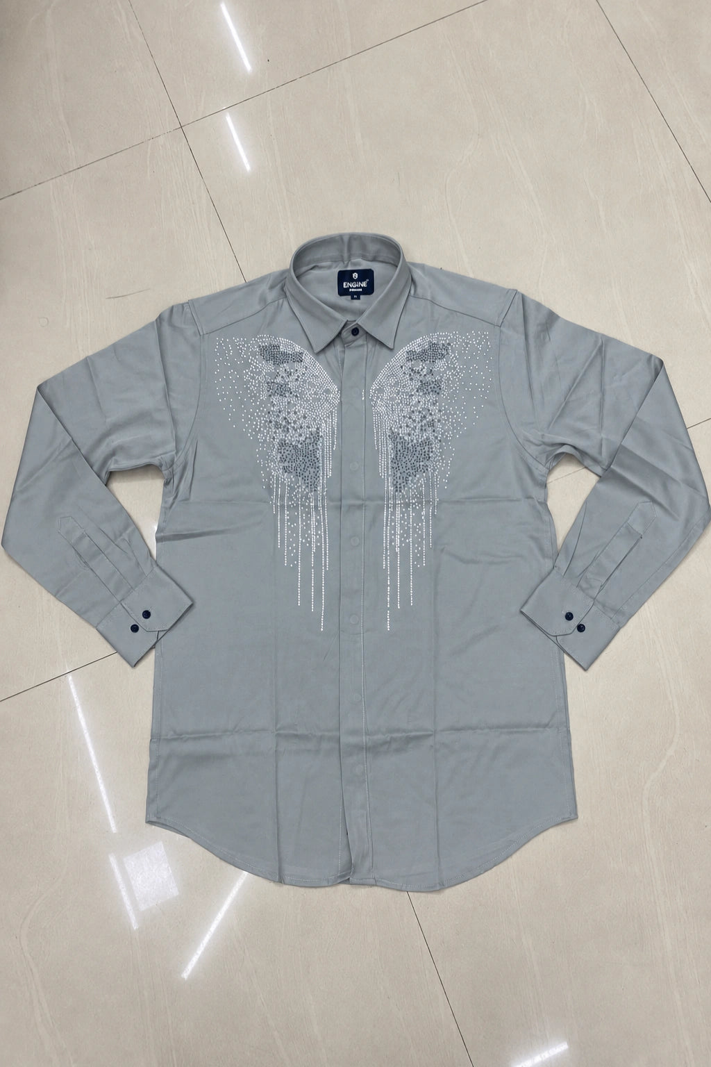 Men's stone butterfly graphic print casual shirt in mineral grey streetwear shirt by The Brand Spot