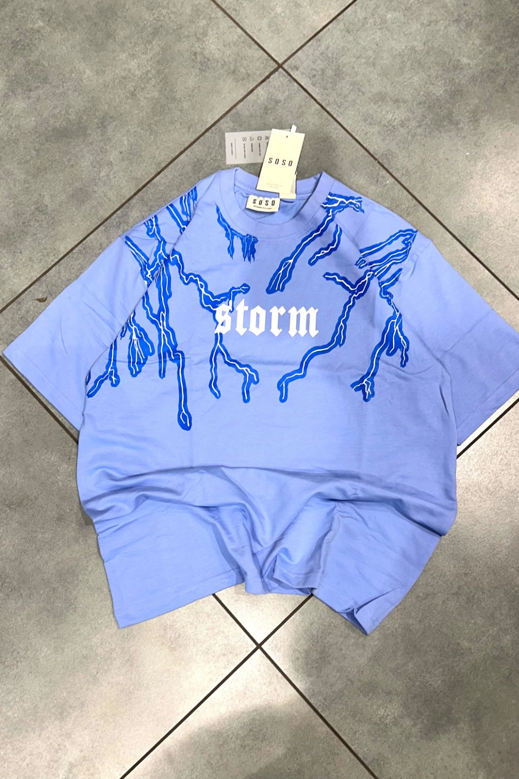 Men's night snow blue storm lightning graphic printed oversized t-shirt in drop shoulder fit by The Brand Spot