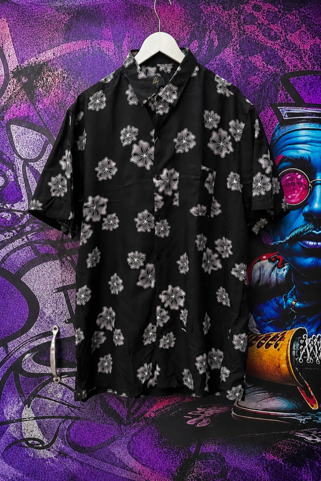 Plus size men's cosmic grey rayon printed half sleeve shirt in sizes 3XL to 5XL by TheBrandSpot